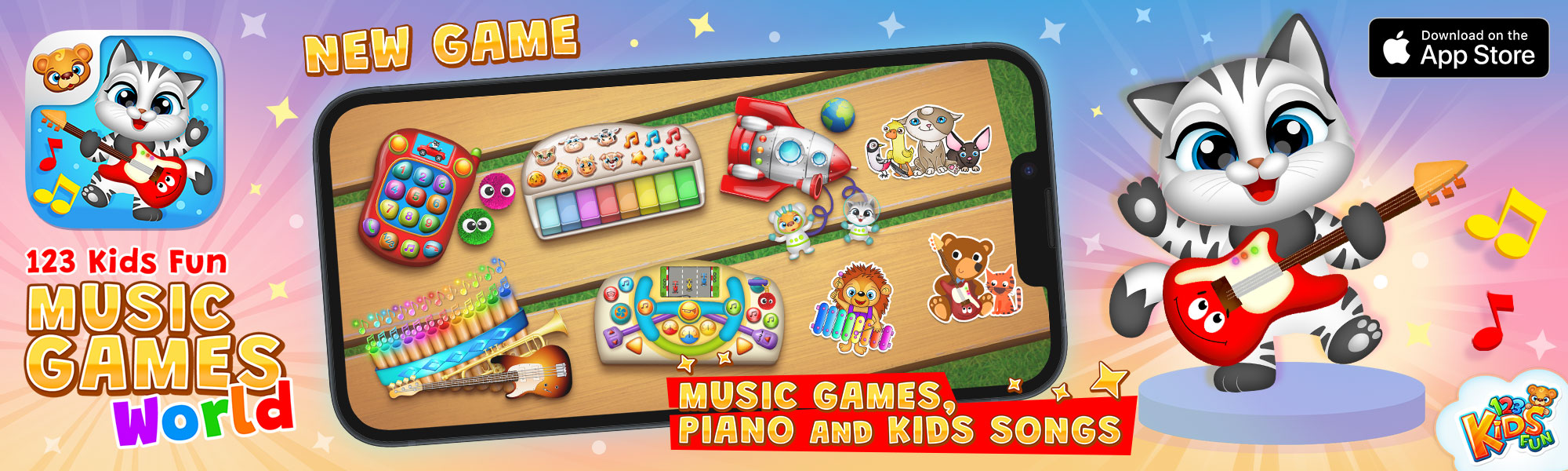 123 Kids Fun Music Games World - Music Games, Piano, Kids Songs